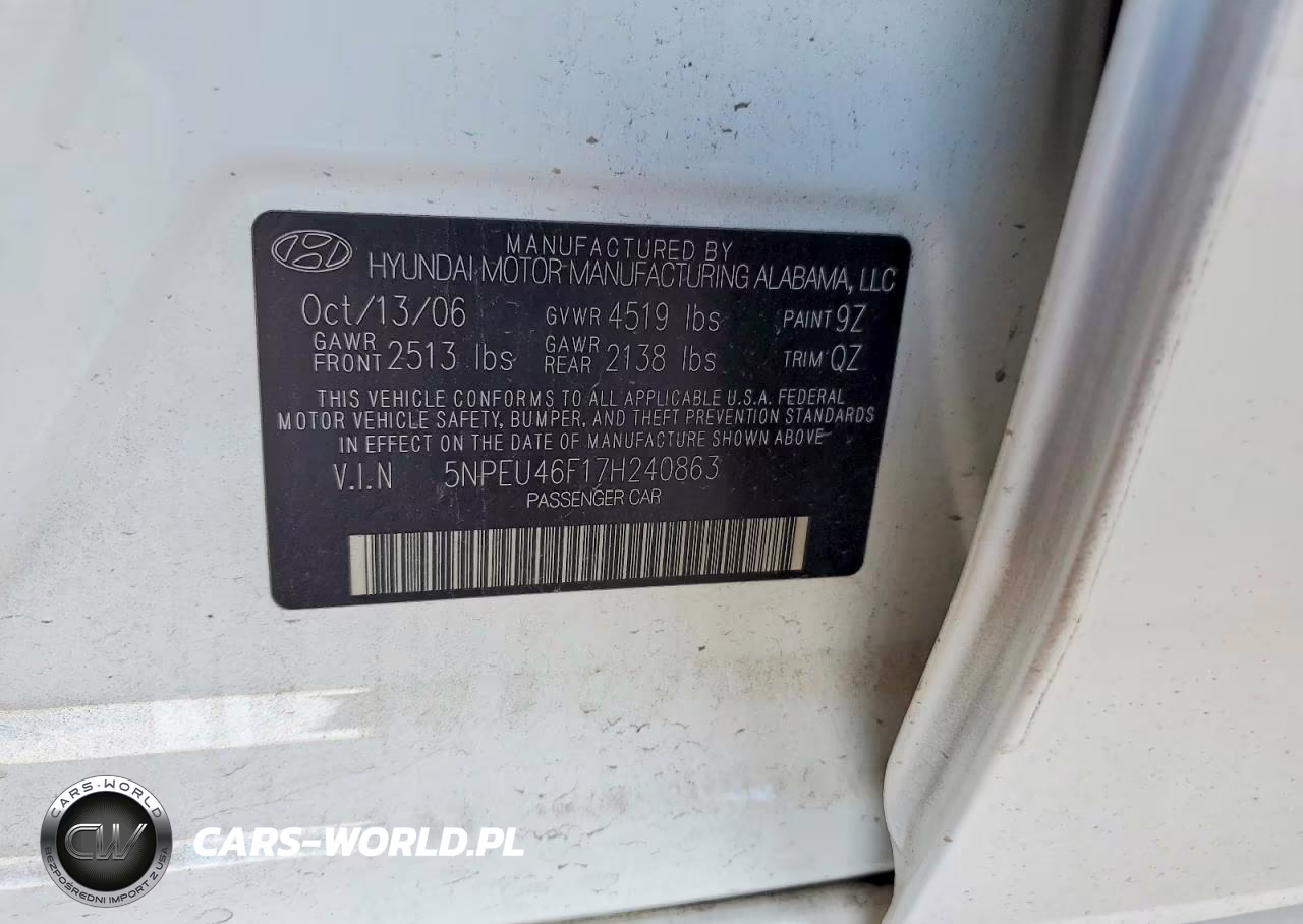 2007 Hyundai Sonata Se VIN:5NPEU46F17H240863 - 13