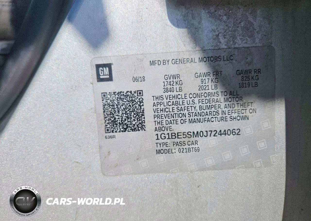 2018 Chevrolet Cruze Lt VIN:1G1BE5SM0J7244062 - 13
