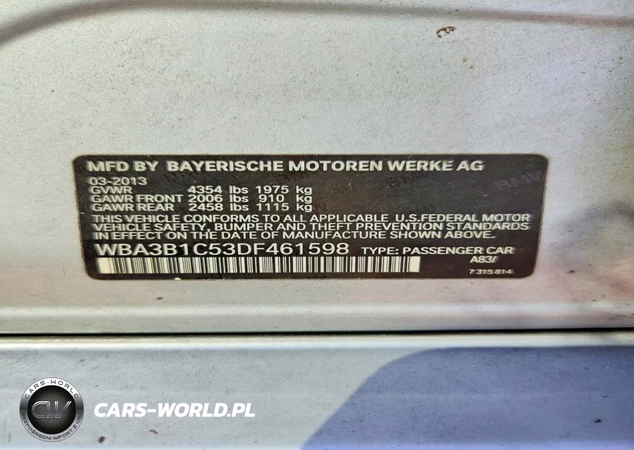 2013 BMW 320 I VIN:WBA3B1C53DF461598 - 12