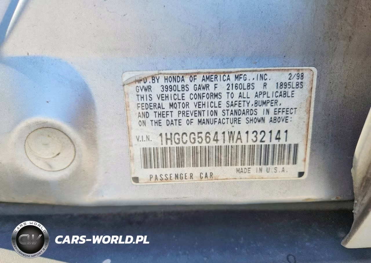 1998 Honda Accord Lx VIN:1HGCG5641WA132141 - 12