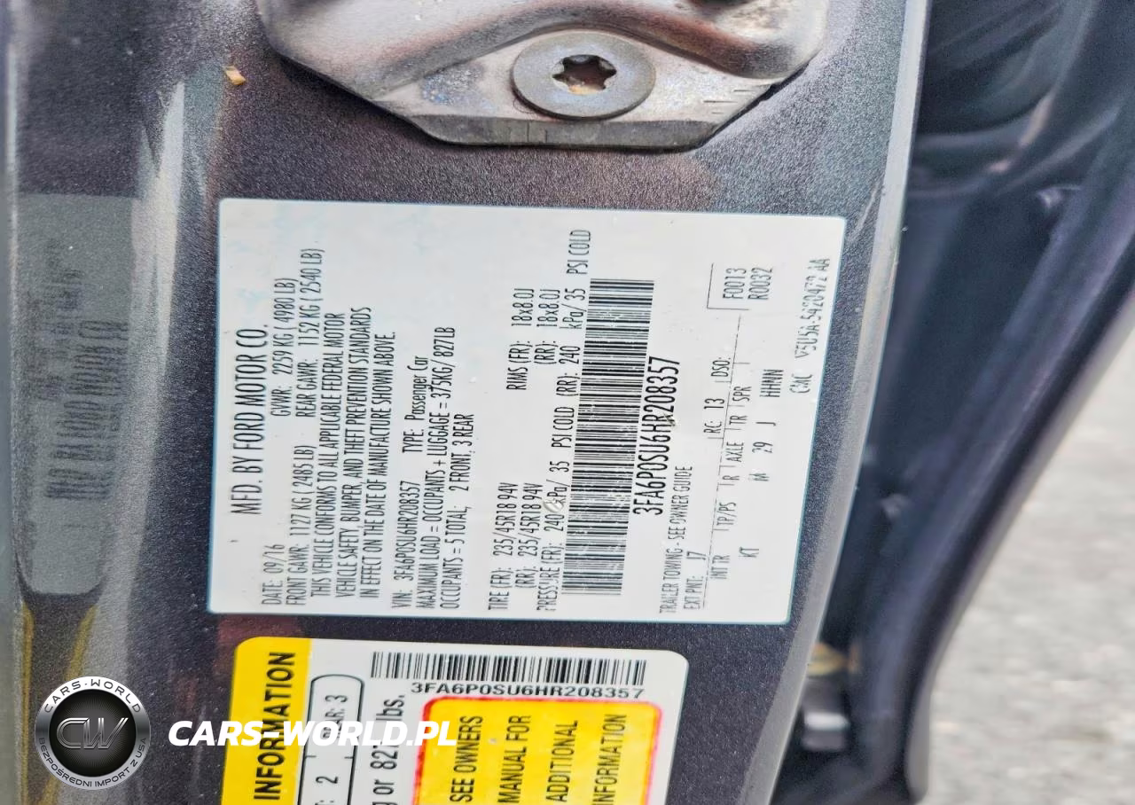 2017 Ford Fusion Titanium Phev VIN:3FA6P0SU6HR208357 - 12