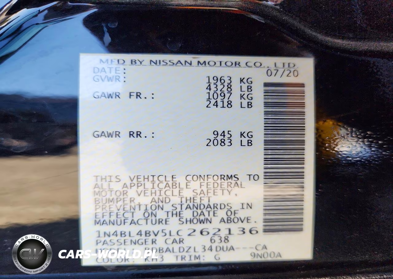 2020 Nissan Altima S VIN:1N4BL4BV5LC262136 - 12