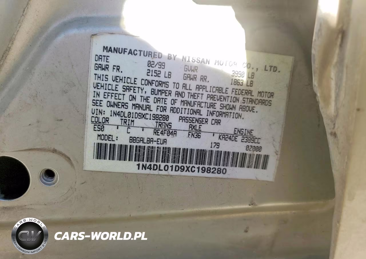 1999 Nissan Altima Gle-Gxe-Se-Se-L-Xe VIN:1N4DL01D9XC198280 - 12