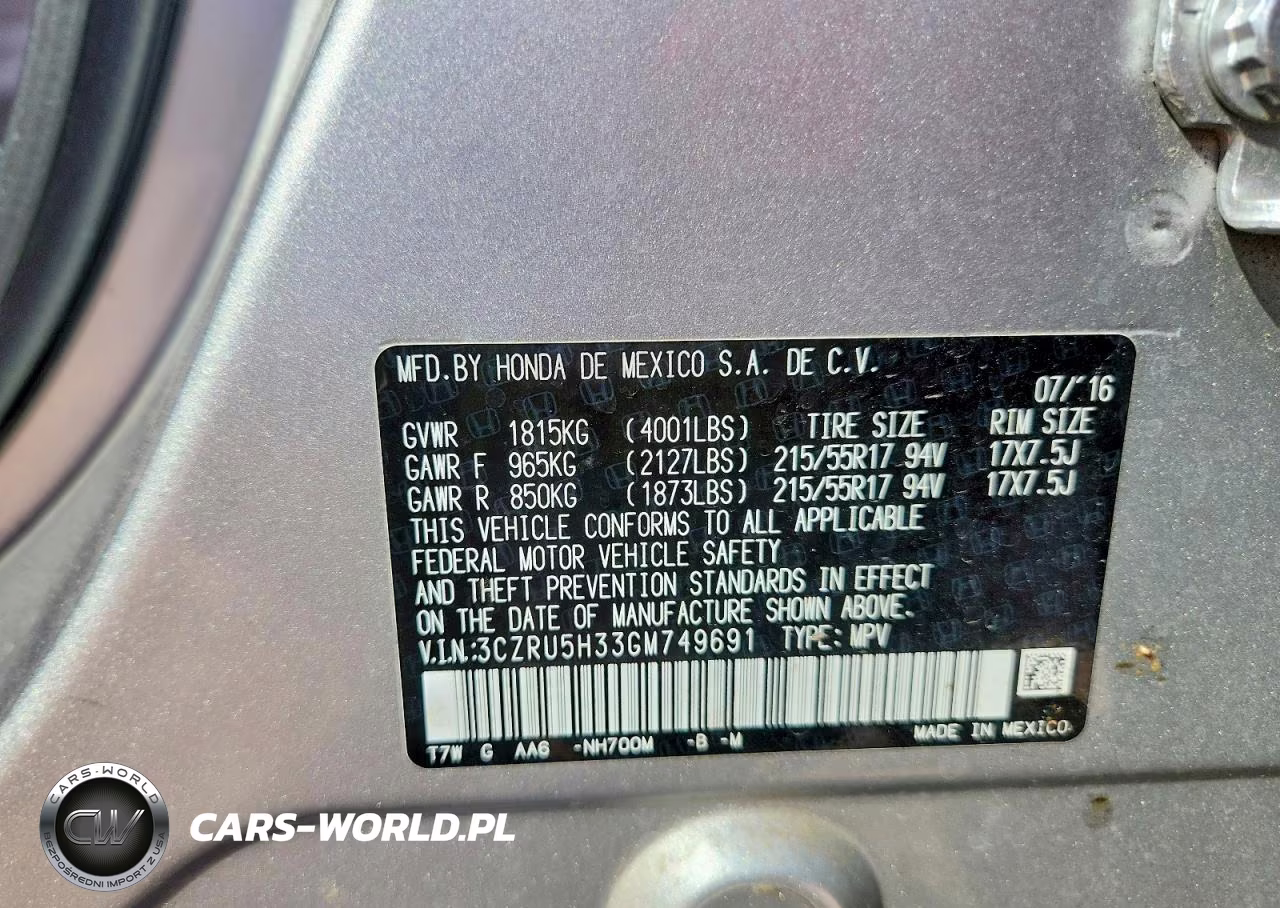 2016 Honda Hr-V Lx VIN:3CZRU5H33GM749691 - 13