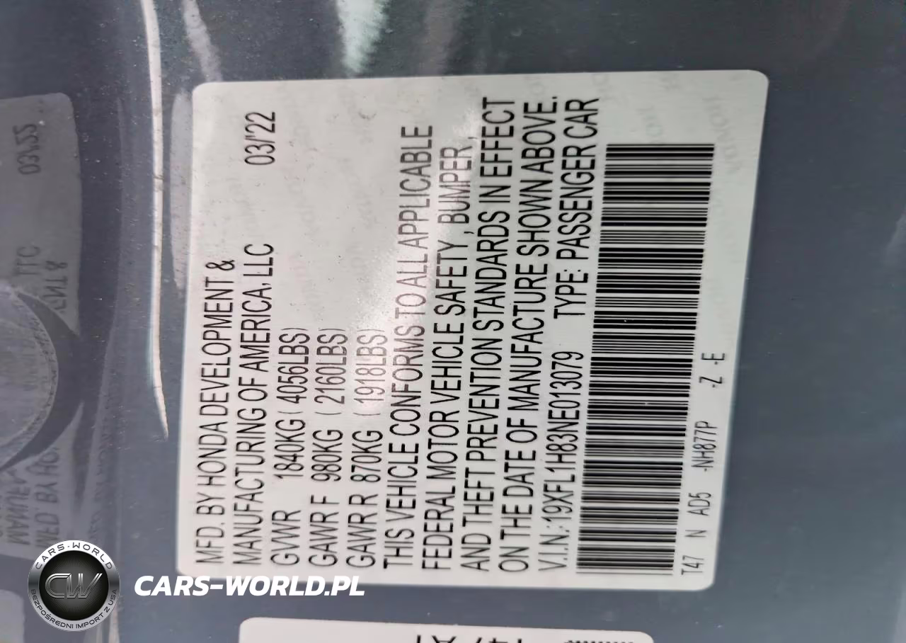 2022 Honda Civic Sport Touring VIN:19XFL1H83NE013079 - 12