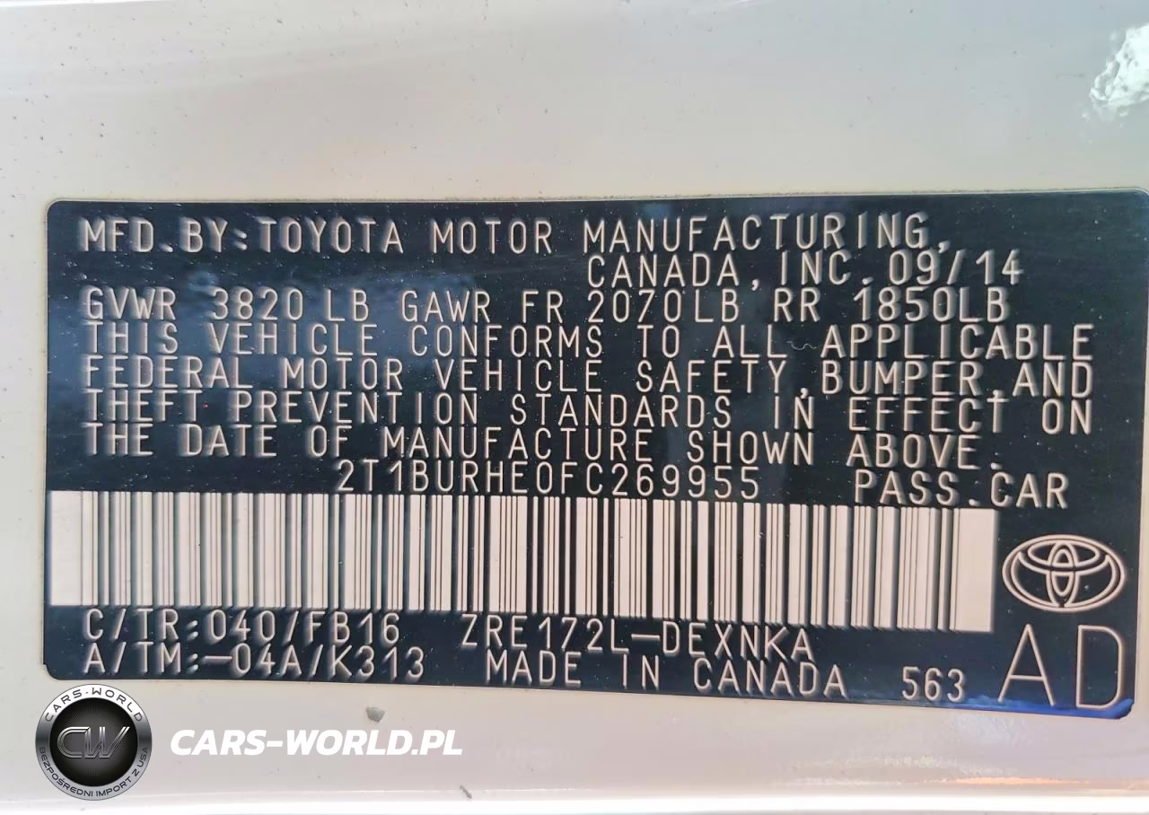 2015 Toyota Corolla Le VIN:2T1BURHE0FC269955 - 12