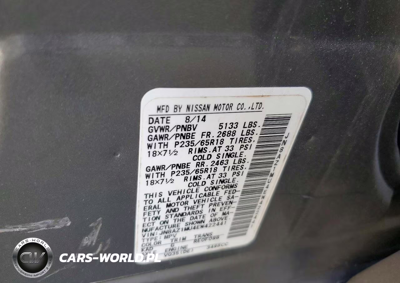 2014 Nissan Murano S VIN:JN8AZ1MU4EW422441 - 12