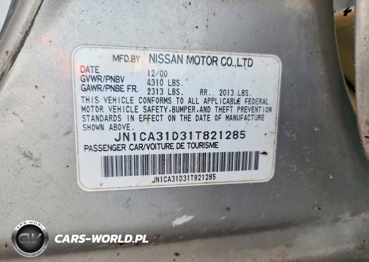 2001 Nissan Maxima Gxe VIN:JN1CA31D31T821285 - 12