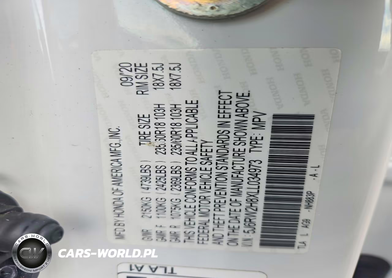 2020 Honda Cr-V Exl VIN:5J6RW2H8XLL034973 - 13