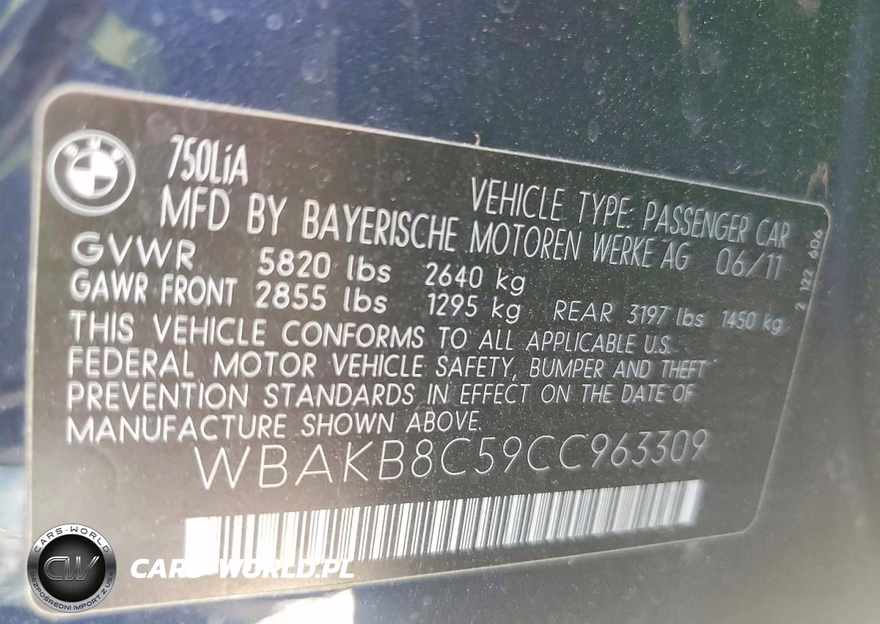 2012 BMW 750 Li VIN:WBAKB8C59CC963309 - 12