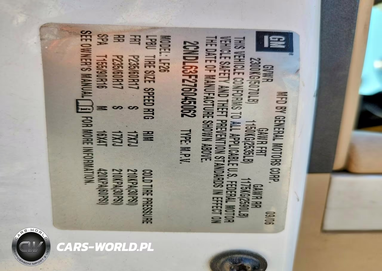 2007 Chevrolet Equinox Lt VIN:2CNDL63F276045062 - 13