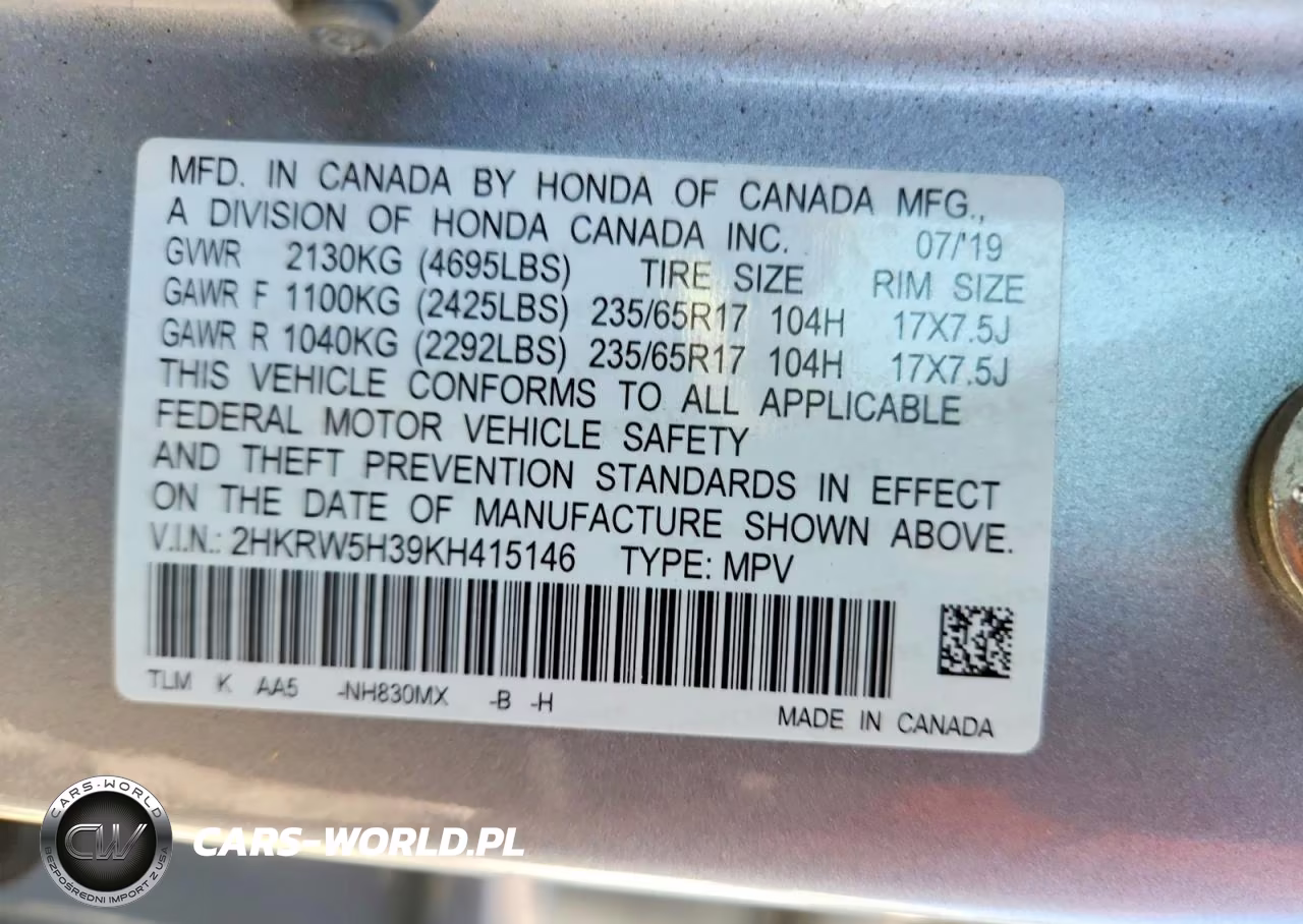2019 Honda Cr-V Lx VIN:2HKRW5H39KH415146 - 13