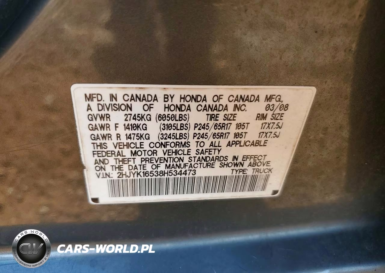 2008 Honda Ridgeline Rtl VIN:2HJYK16538H534473 - 12