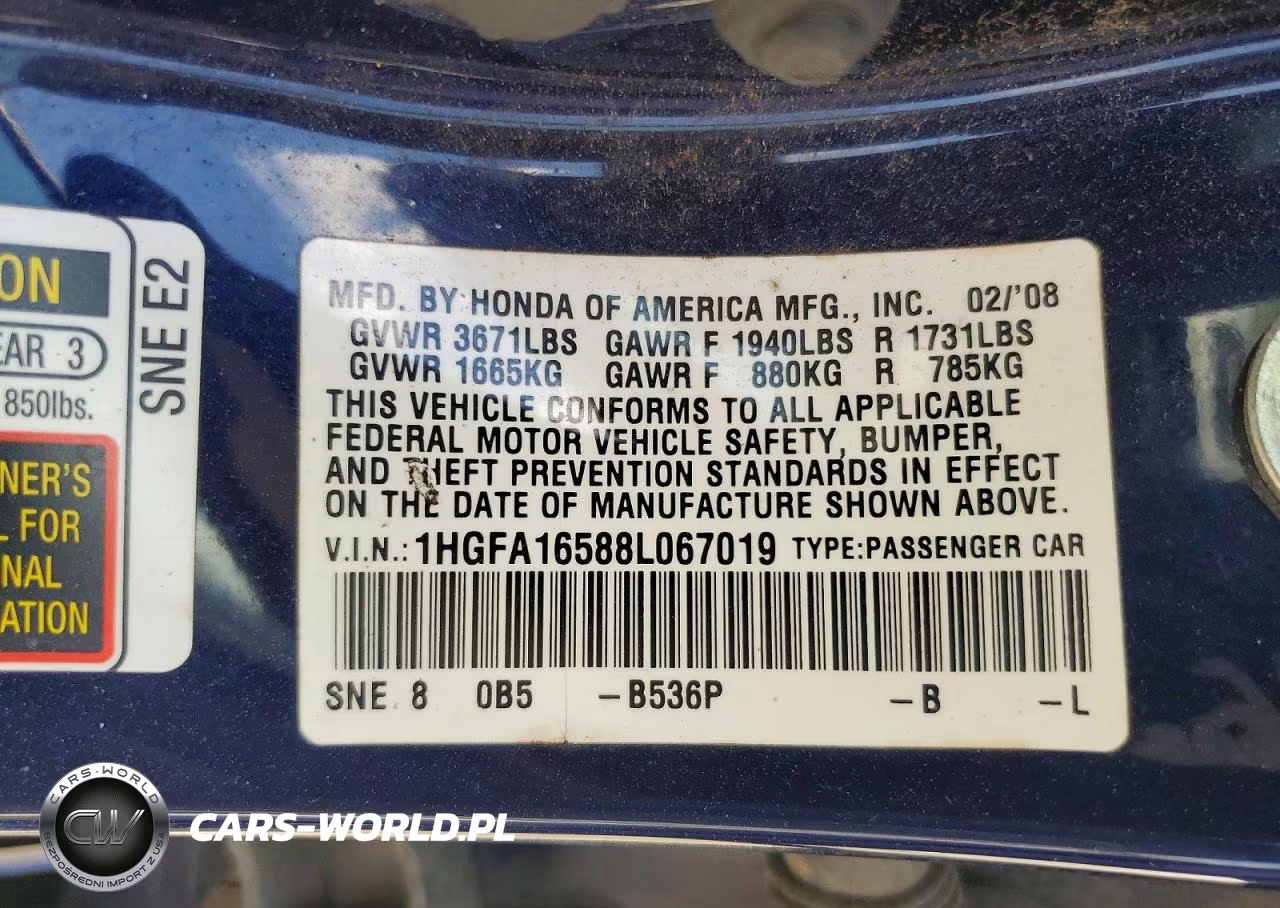 2008 Honda Civic Lx VIN:1HGFA16588L067019 - 12