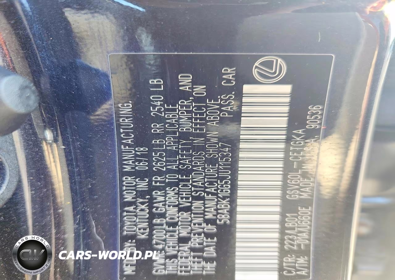 2018 Lexus Es 350 VIN:58ABK1GG5JU115347 - 13