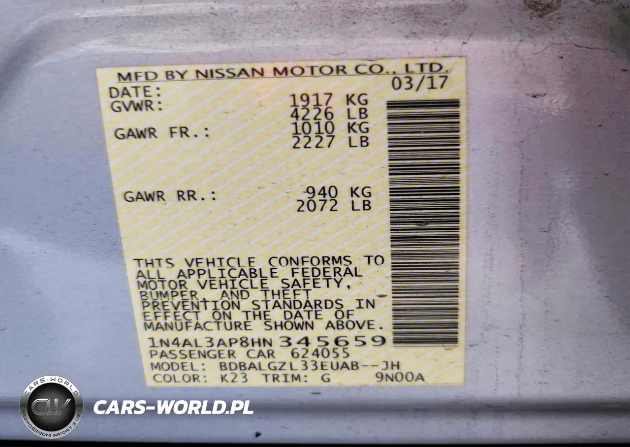 2017 Nissan Altima 2.5 S VIN:1N4AL3AP8HN345659 - 13