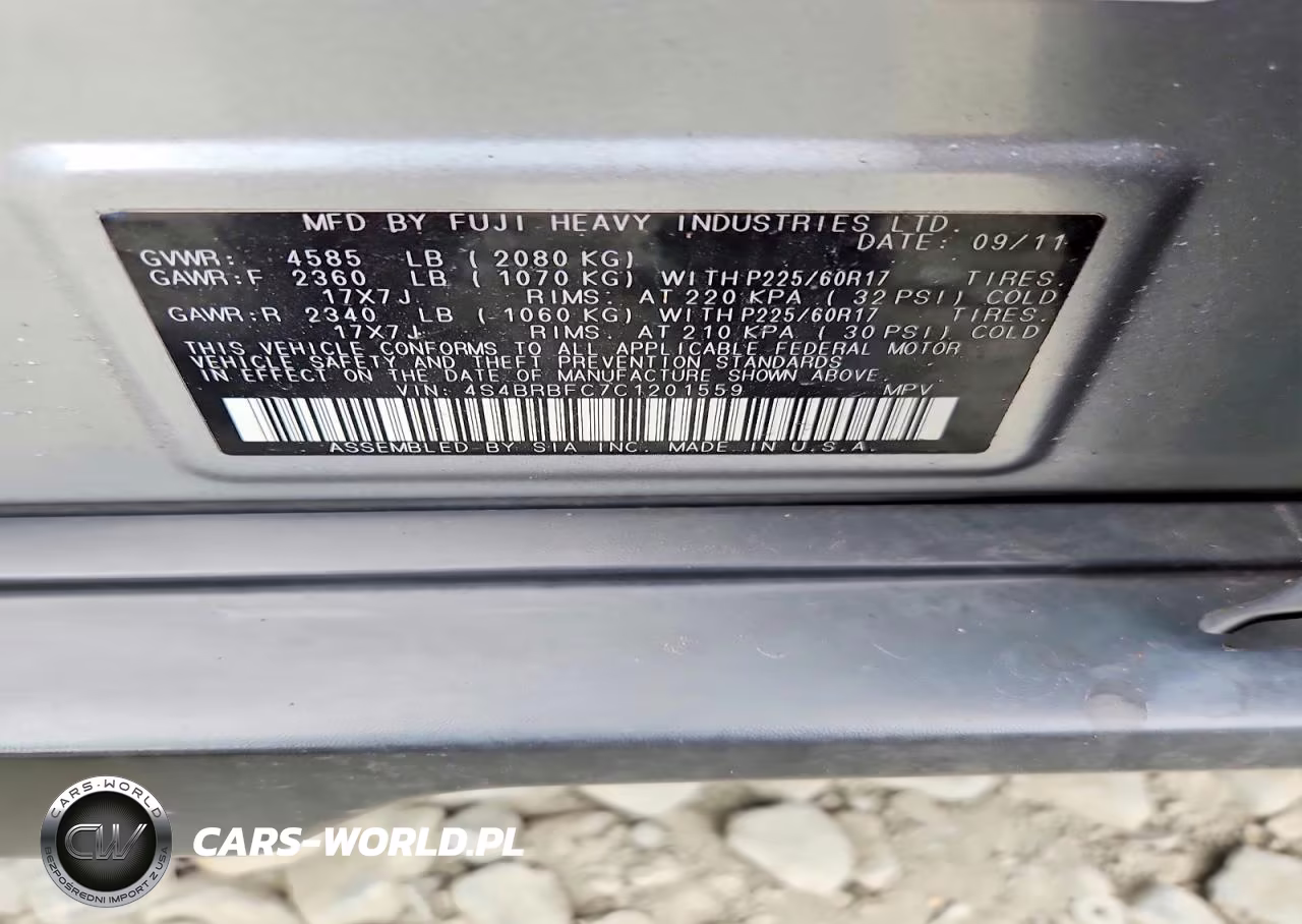 2012 Subaru Outback 2.5I Premium VIN:4S4BRBFC7C1201559 - 12