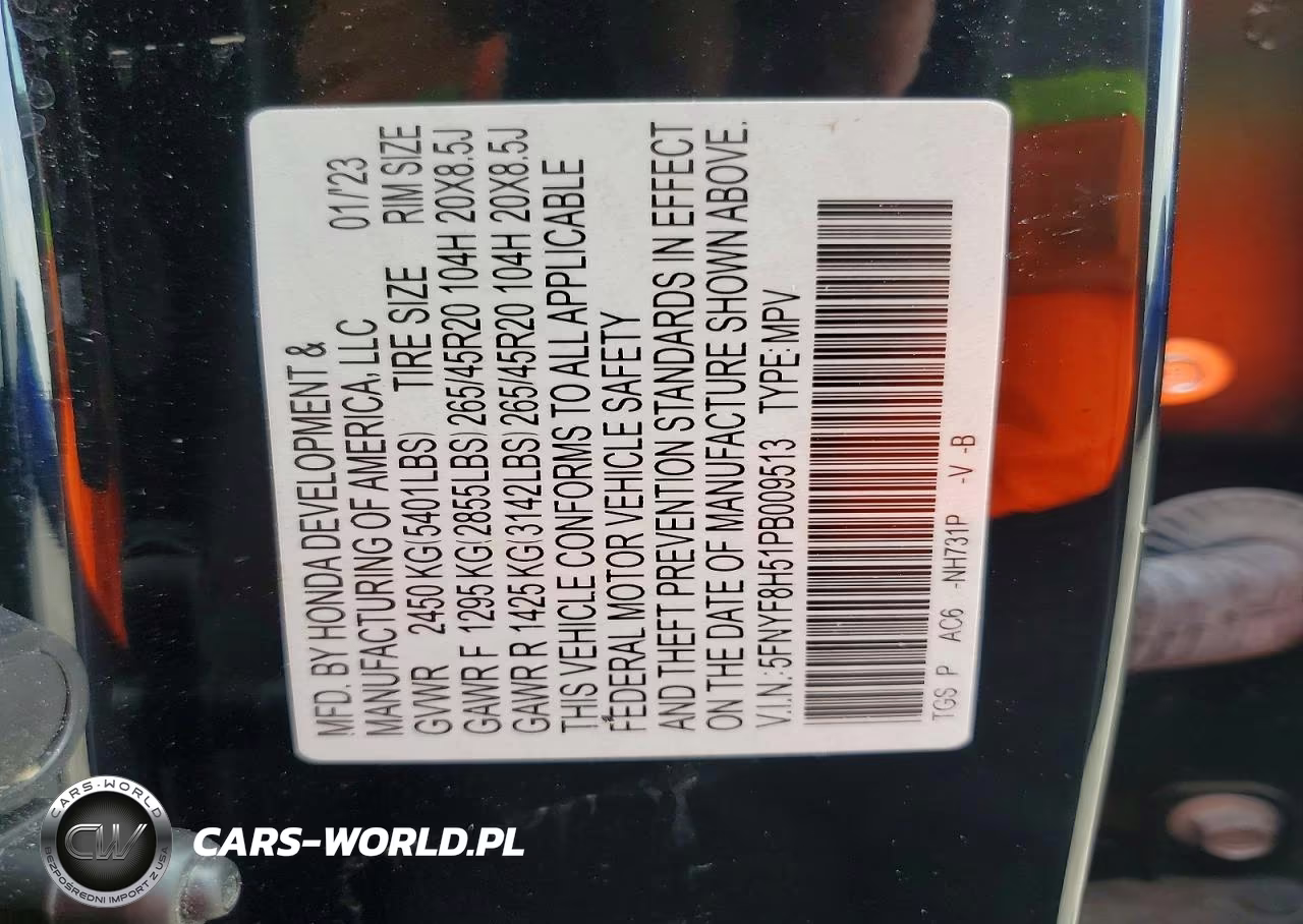 2023 Honda Passport Exl VIN:5FNYF8H51PB009513 - 13