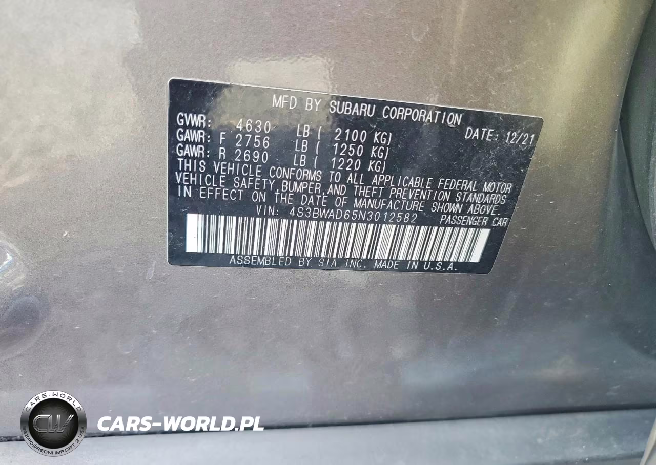 2022 Subaru Legacy Premium VIN:4S3BWAD65N3012582 - 12