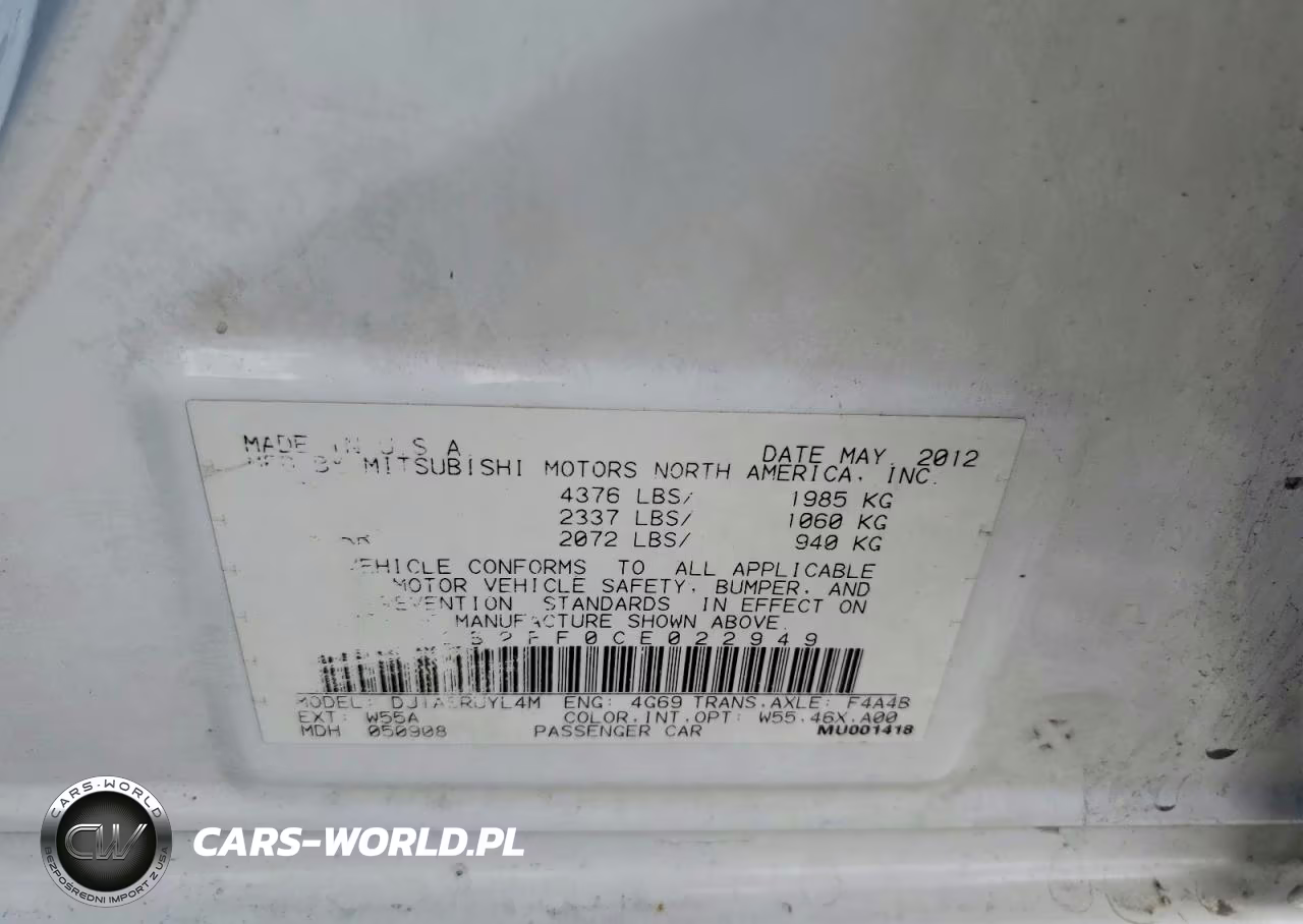 2012 Mitsubishi Galant Fe VIN:4A32B2FF0CE022949 - 13