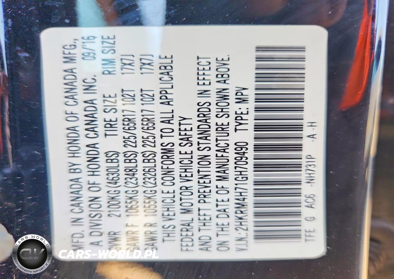 2016 Honda Cr-V Exl VIN:2HKRM4H71GH709490 - 14