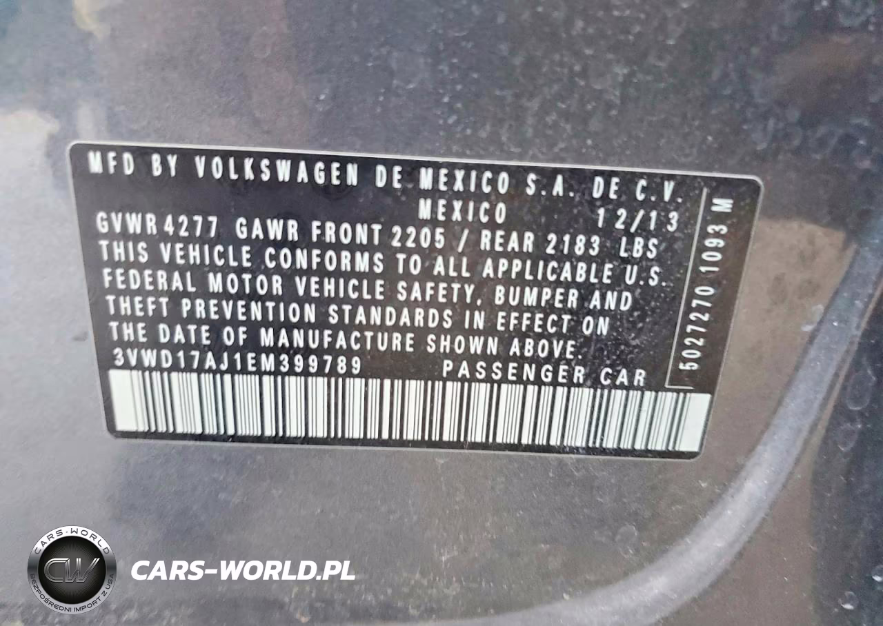 2014 Volkswagen Jetta Se VIN:3VWD17AJ1EM399789 - 12
