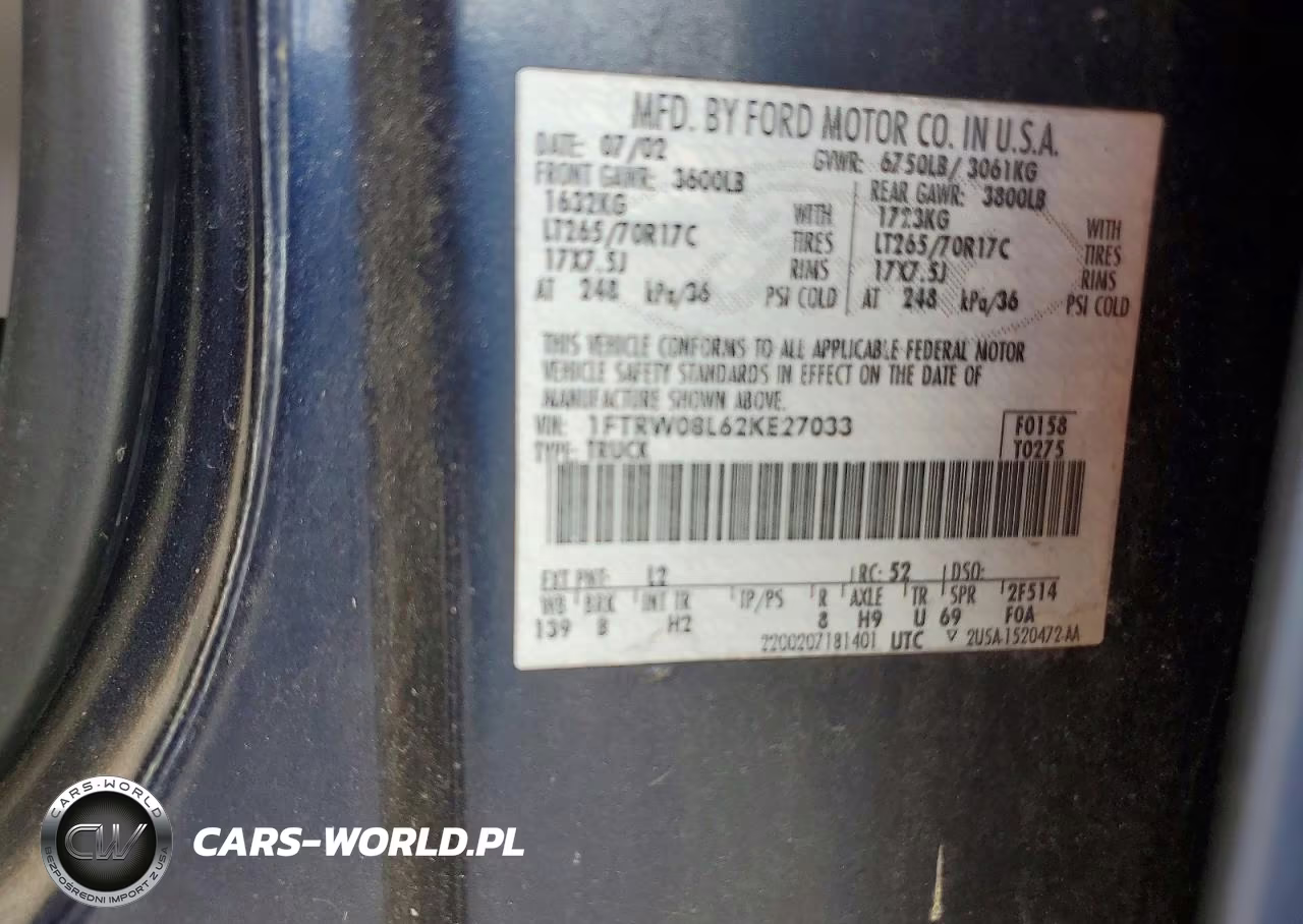 2002 Ford F150 Supercrew VIN:1FTRW08L62KE27033 - 12