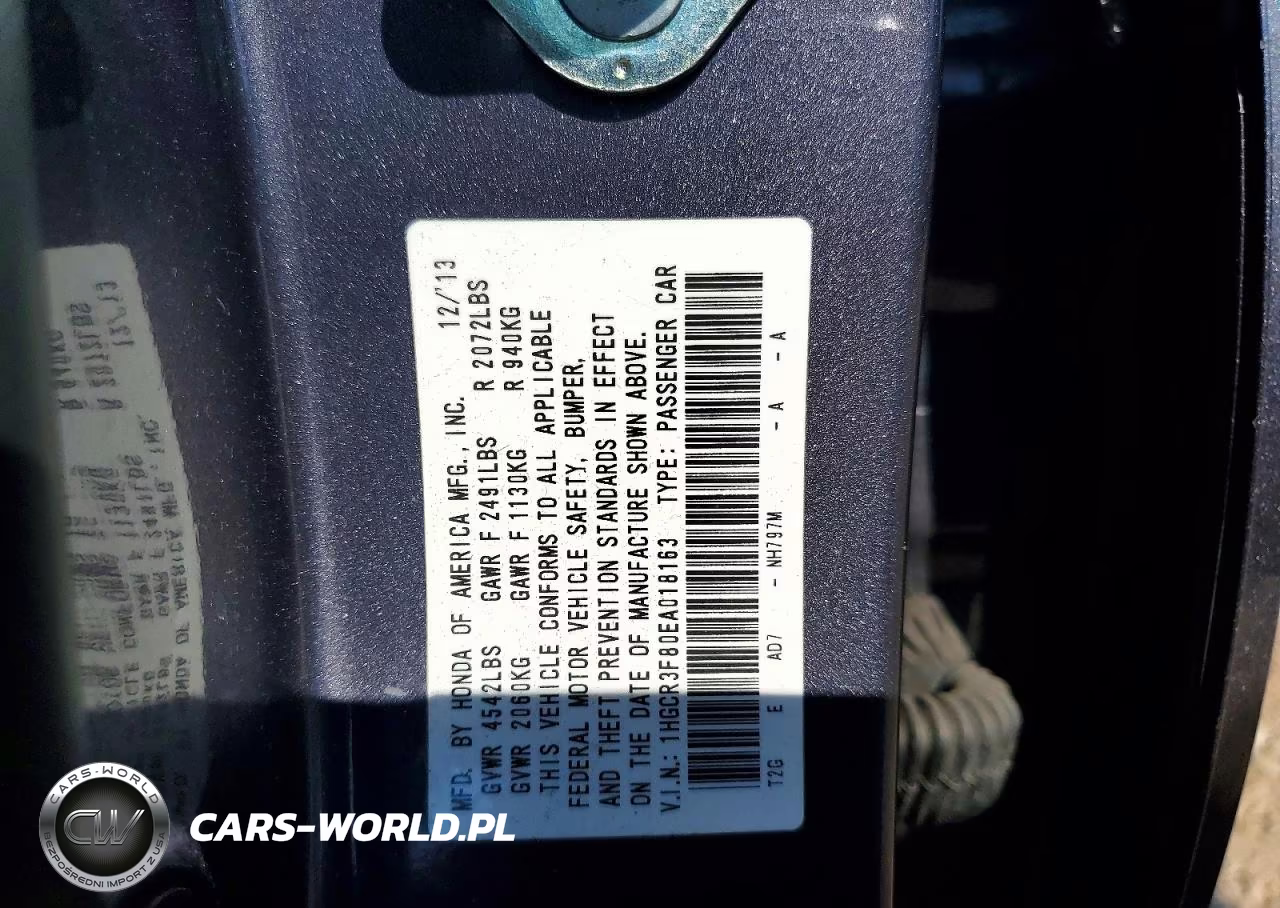 2014 Honda Accord Exl VIN:1HGCR3F80EA018163 - 12
