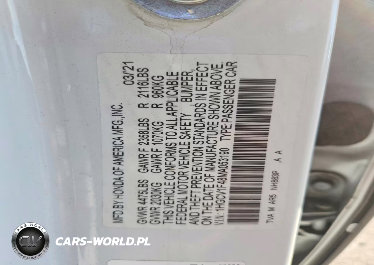 2021 Honda Accord Sport Se VIN:1HGCV1F48MA053190 - 12