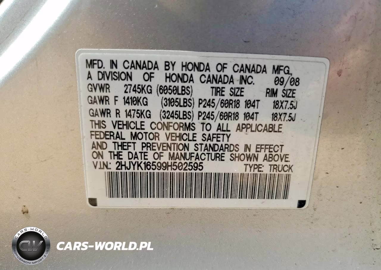 2009 Honda Ridgeline Rtl VIN:2HJYK16599H502595 - 12