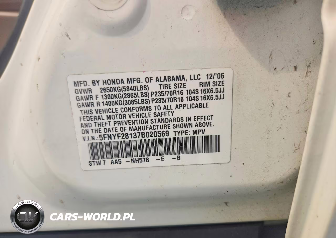 2007 Honda Pilot Lx VIN:5FNYF28137B020569 - 13