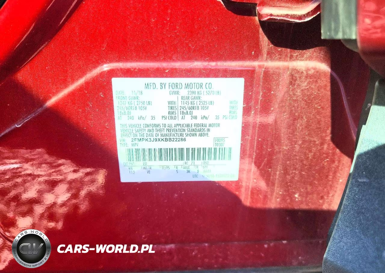 2019 Ford Edge Sel VIN:2FMPK3J9XKBB22286 - 12