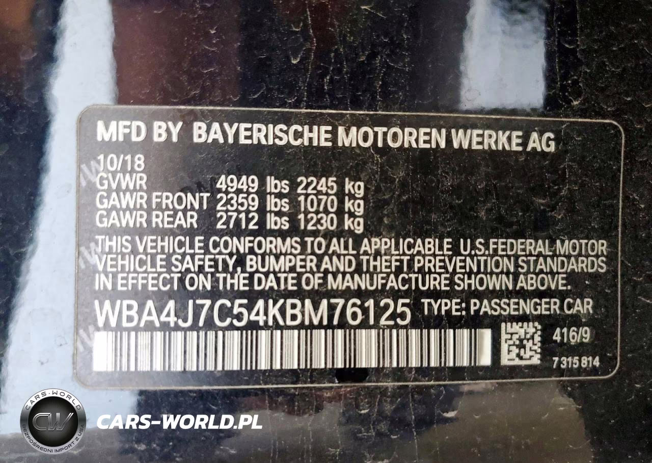 2019 BMW 440Xi Gran Coupe VIN:WBA4J7C54KBM76125 - 12