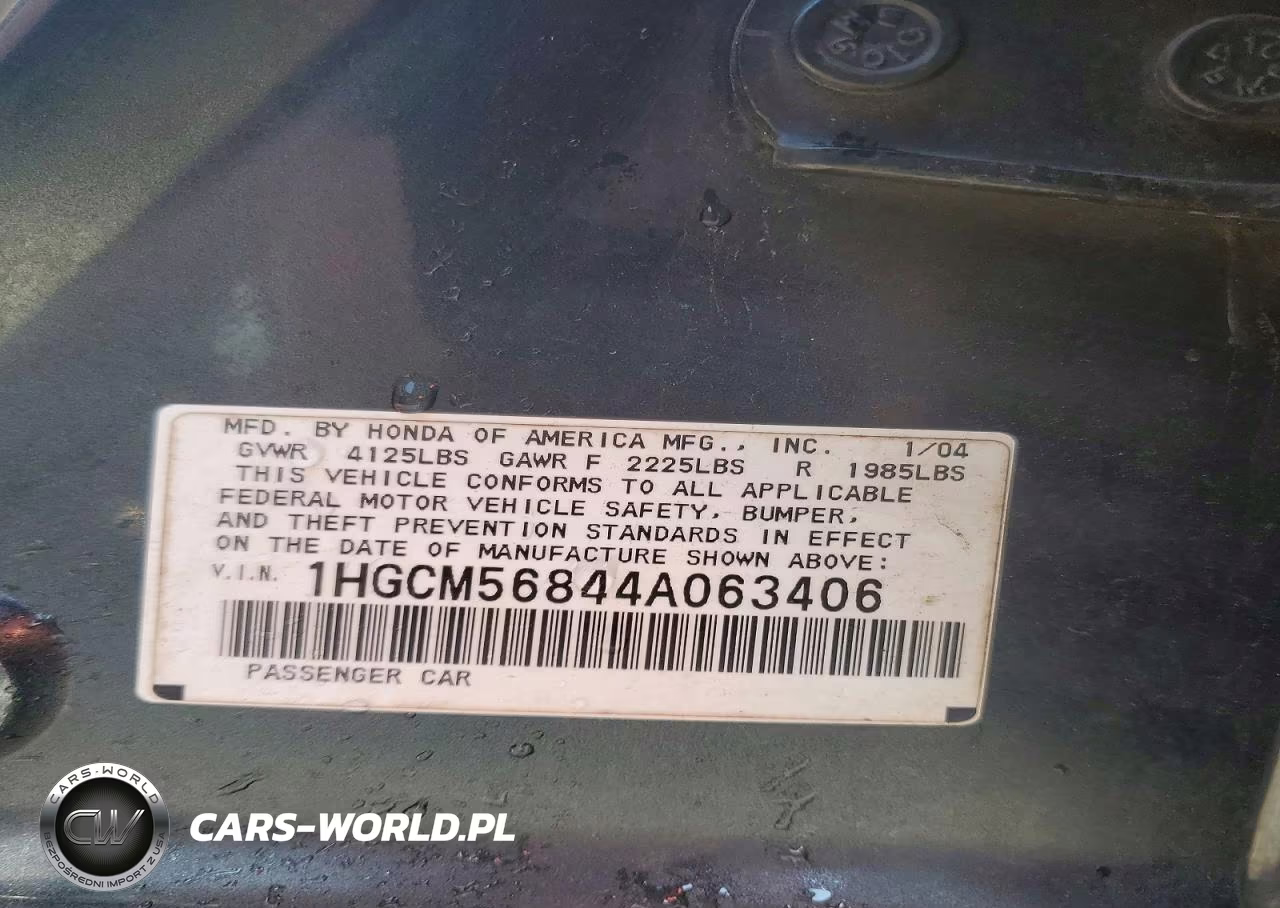 2004 Honda Accord Ex VIN:1HGCM56844A063406 - 12