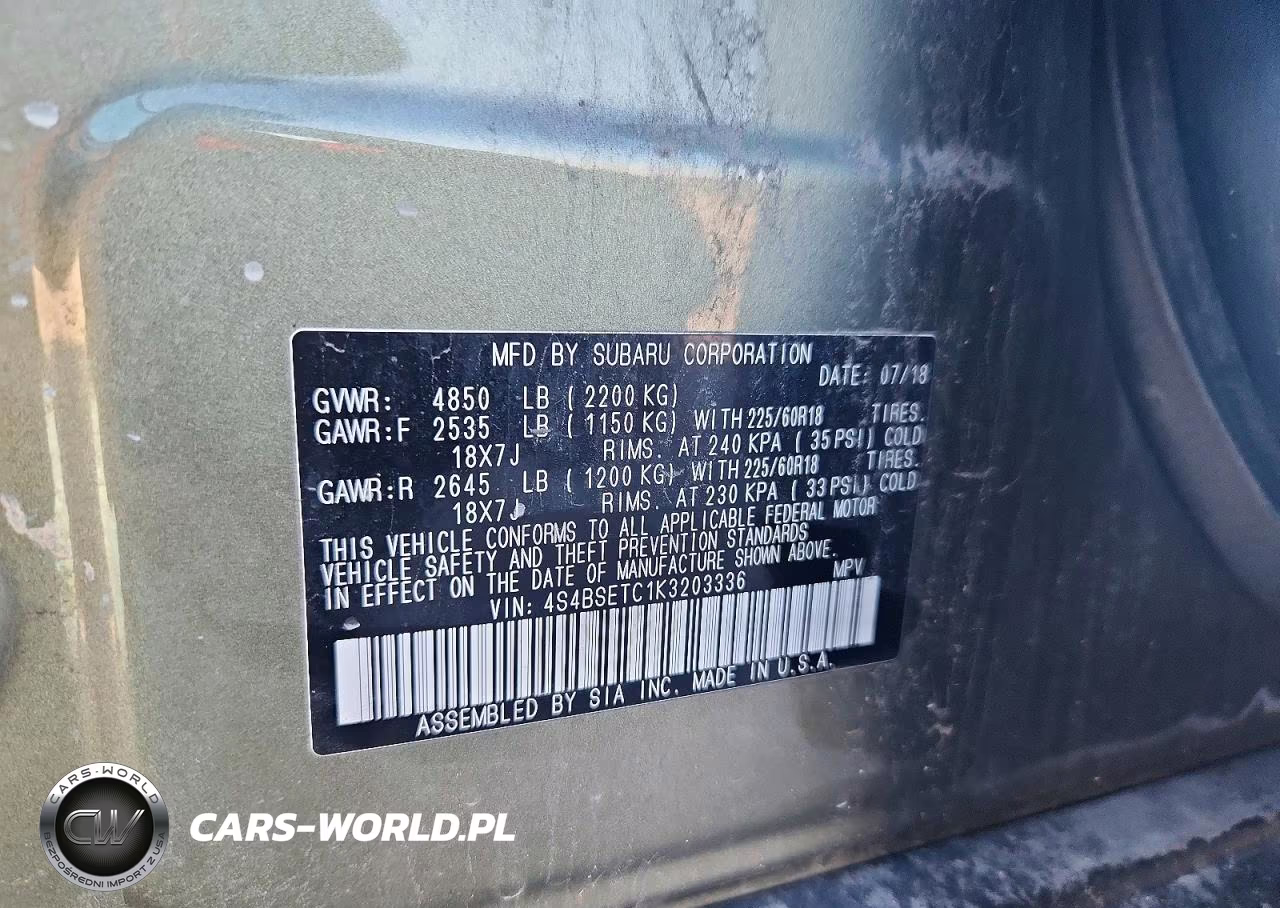 2019 Subaru Outback Touring VIN:4S4BSETC1K3203336 - 13