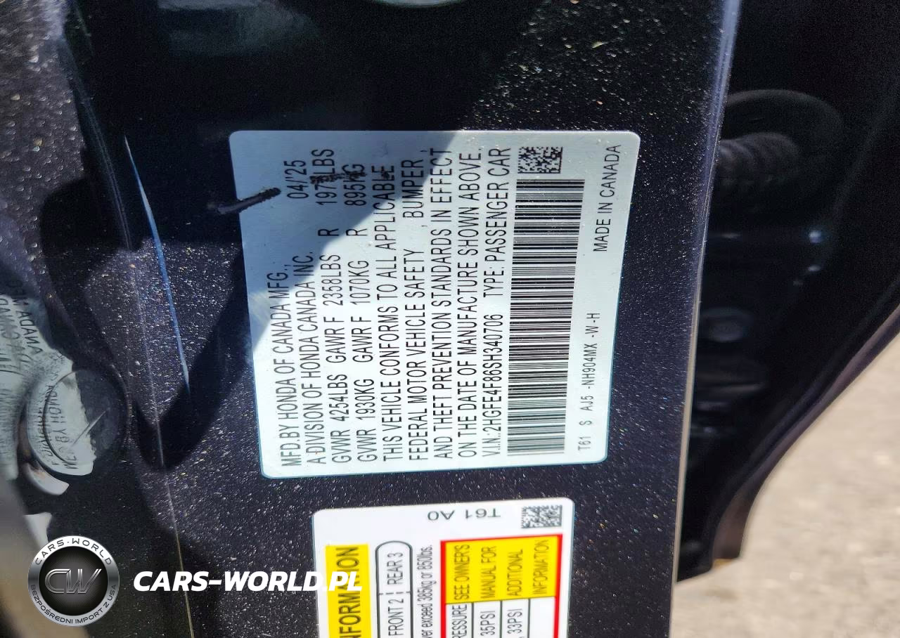 2025 Honda Civic Sport VIN:2HGFE4F86SH340706 - 12