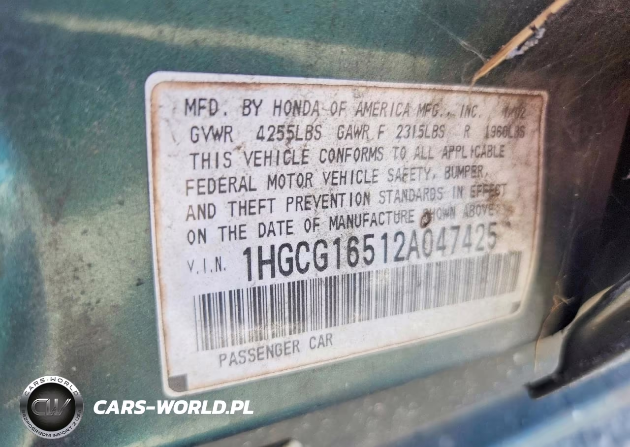 2002 Honda Accord Ex VIN:1HGCG16512A047425 - 12