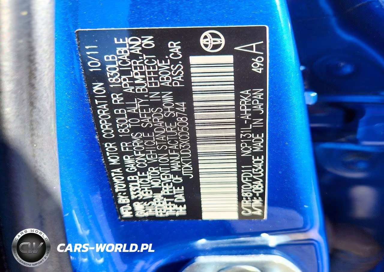 2012 Toyota Yaris 5-Door Se VIN:JTDKTUD3XCD508744 - 12