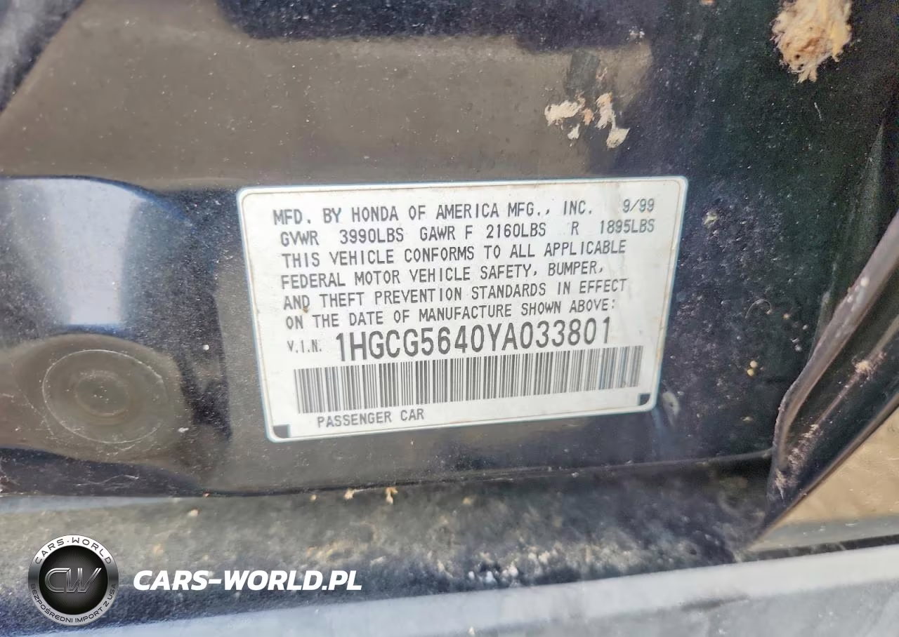 2000 Honda Accord Lx VIN:1HGCG5640YA033801 - 12