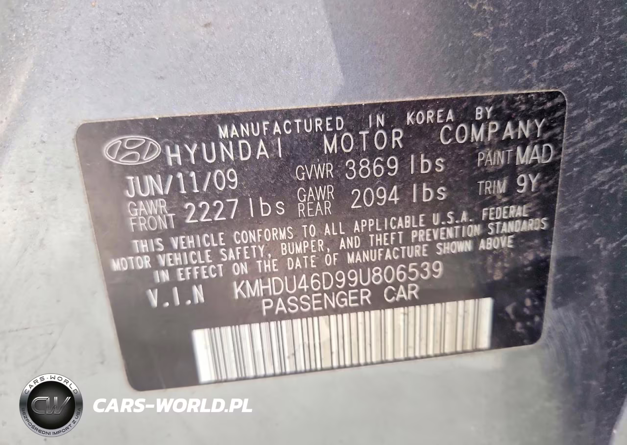 2009 Hyundai Elantra Gls VIN:KMHDU46D99U806539 - 12