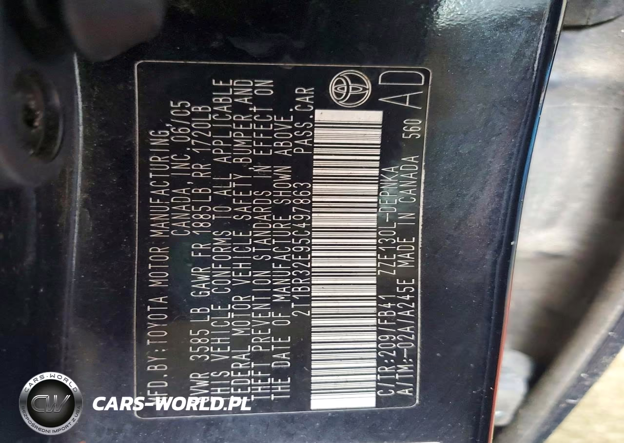 2005 Toyota Corolla Le VIN:2T1BR32E95C497863 - 12