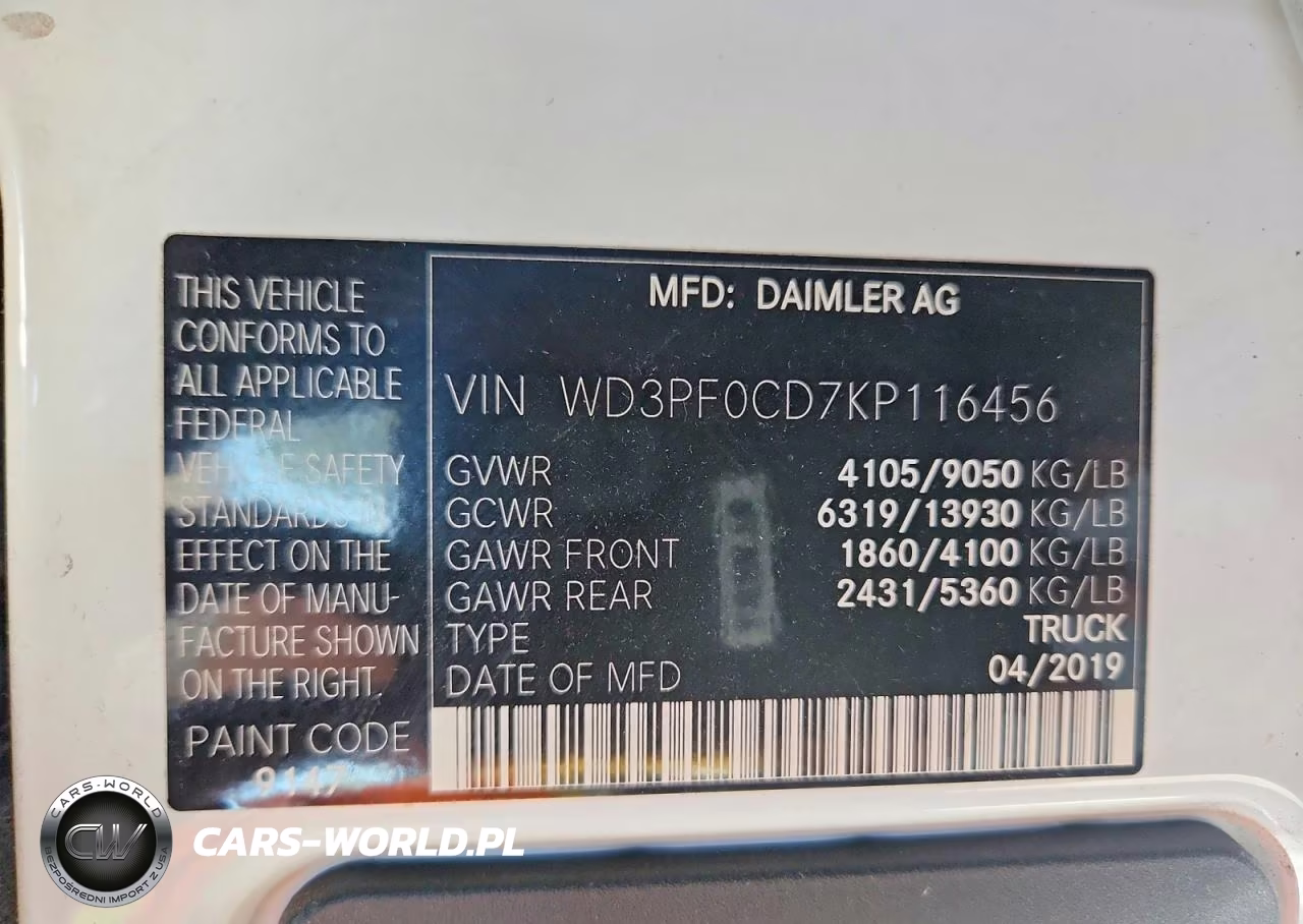2019 Mercedes-Benz Sprinter 2500-3500 Delivery Van VIN:WD3PF0CD7KP116456 - 14