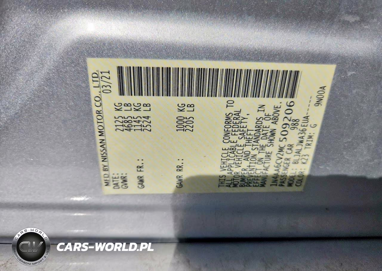 2021 Nissan Maxima Sv VIN:1N4AA6CV2MC509206 - 12