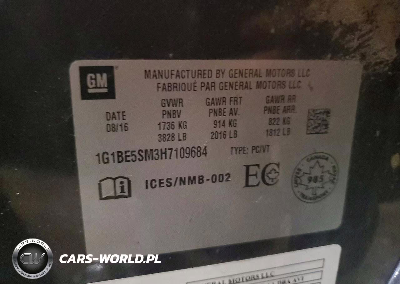 2017 Chevrolet Cruze Lt VIN:1G1BE5SM3H7109684 - 12
