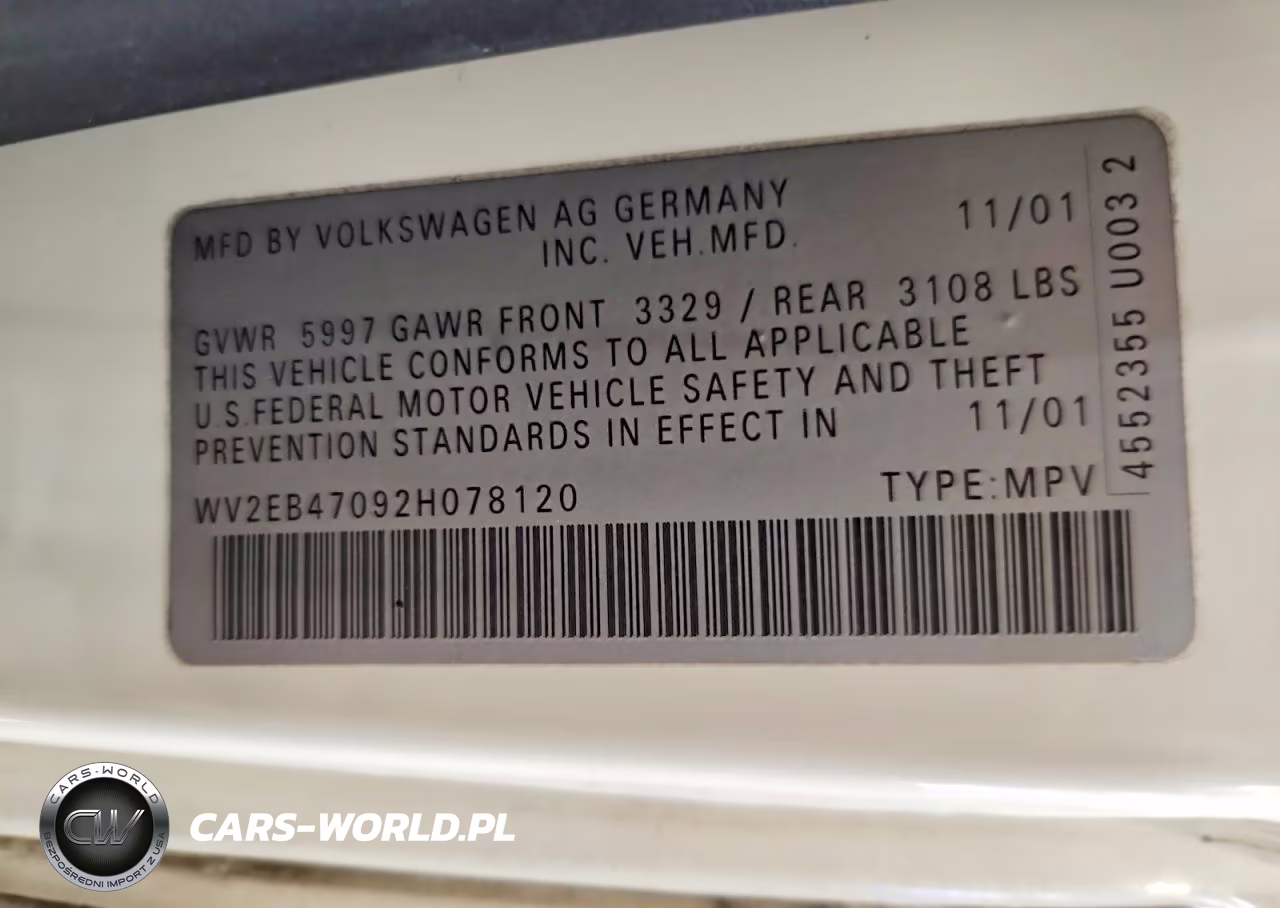 2002 Volkswagen Eurovan Camper VIN:WV2EB47092H078120 - 13