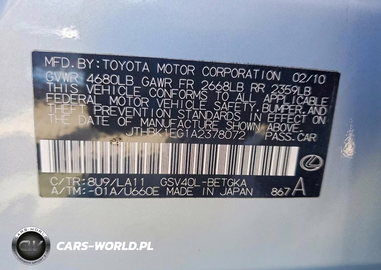2010 Lexus Es 350 VIN:JTHBK1EG1A2378072 - 13