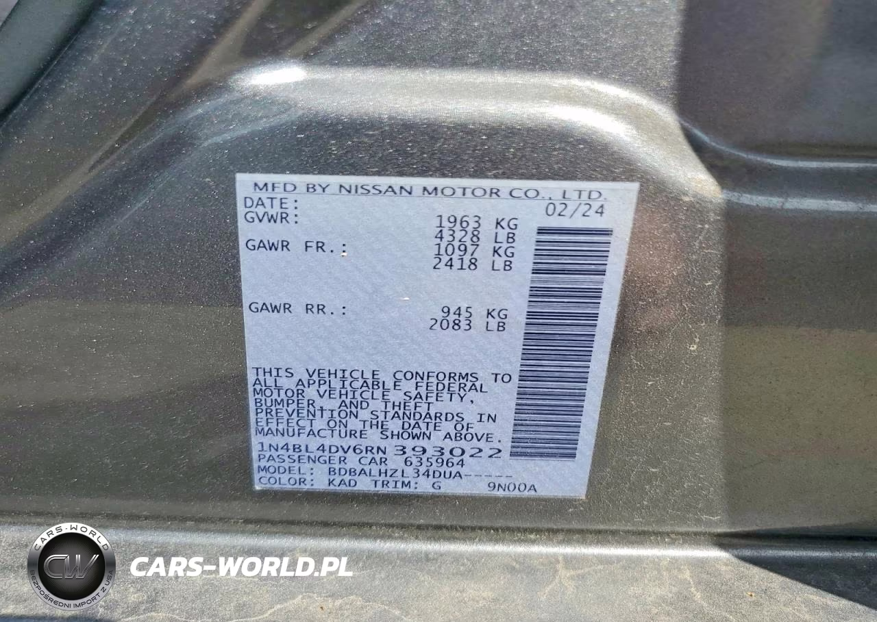 2024 Nissan Altima Sv VIN:1N4BL4DV6RN393022 - 12