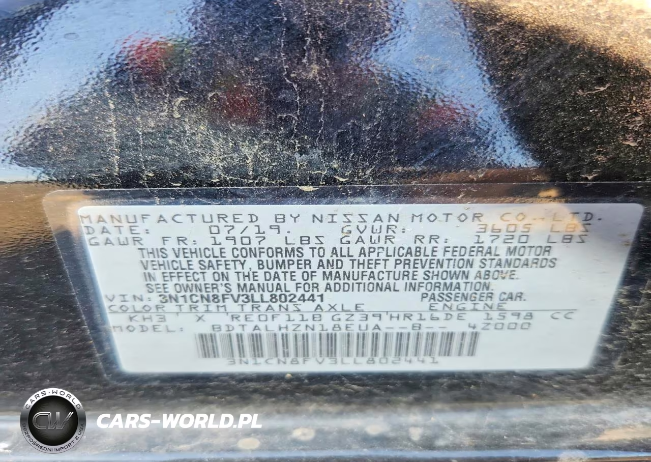 2020 Nissan Versa Sr VIN:3N1CN8FV3LL802441 - 12