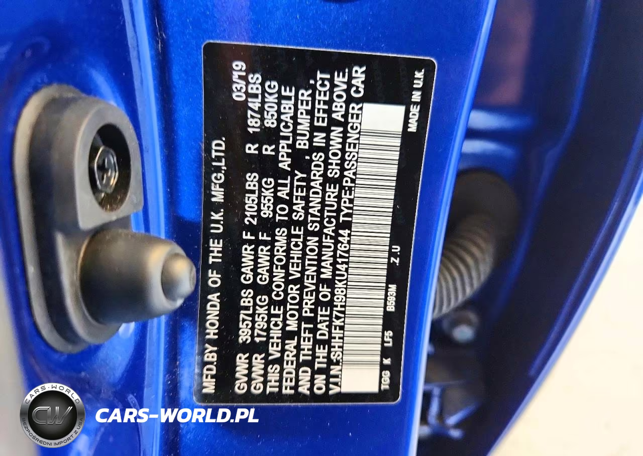 2019 Honda Civic Sport Touring VIN:SHHFK7H98KU417644 - 13