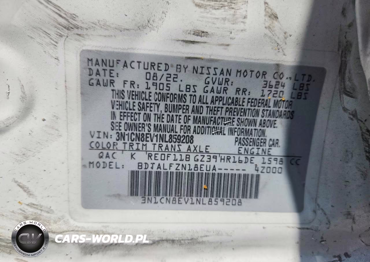 2022 Nissan Versa Sv VIN:3N1CN8EV1NL859208 - 12